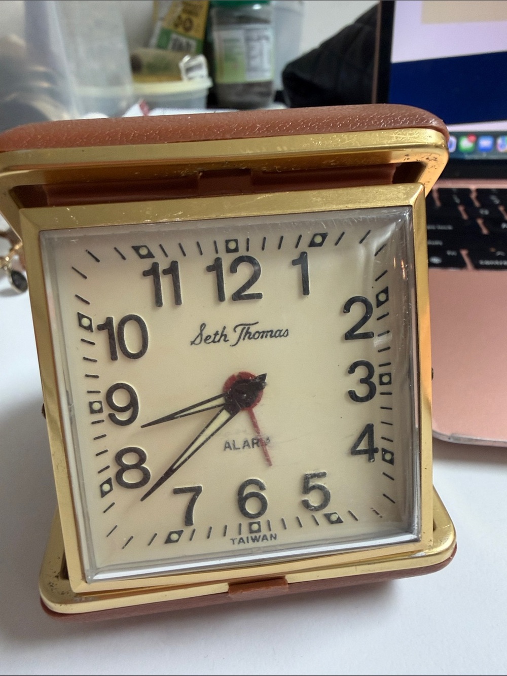 Seth Thomas Gold-Tone Travel Alarm Clock with Cream Dial 1970’s